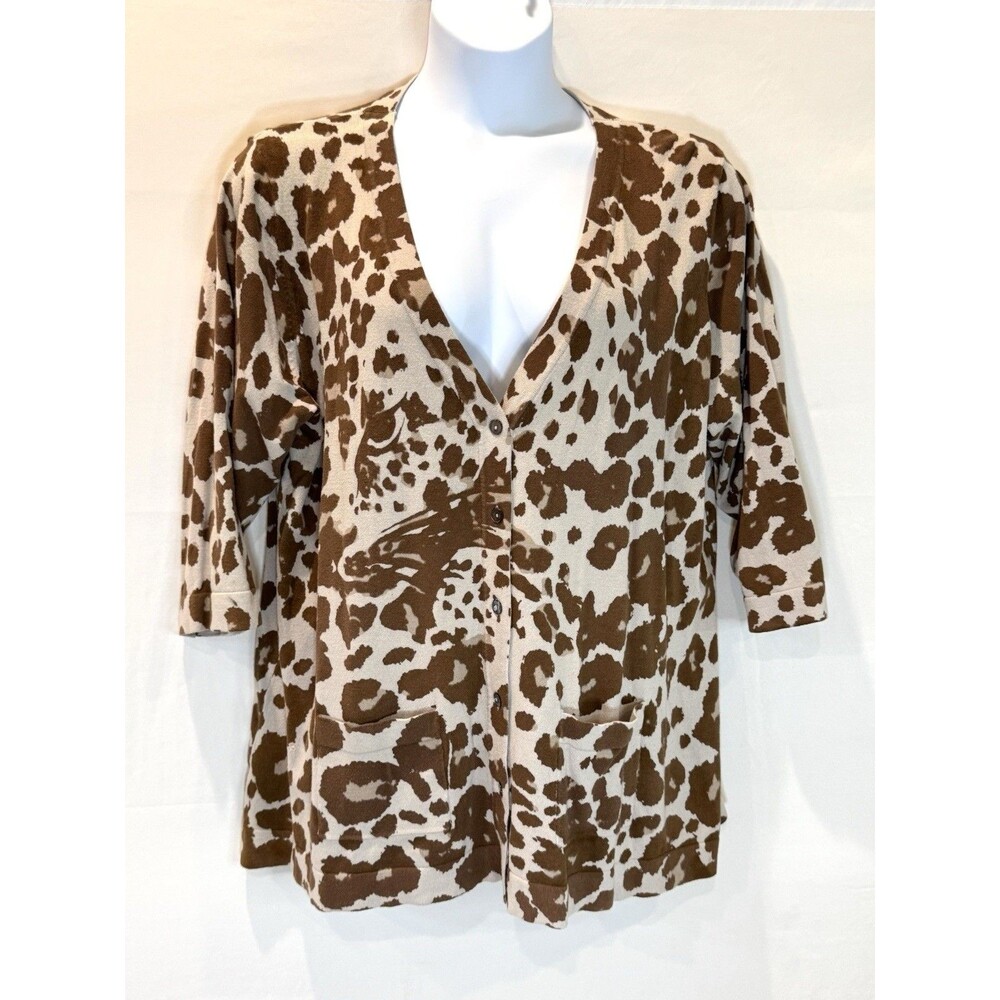 Kris Jenner Kollection Women’s Plus Size 3X Cardigan Sweater Brown Animal Print